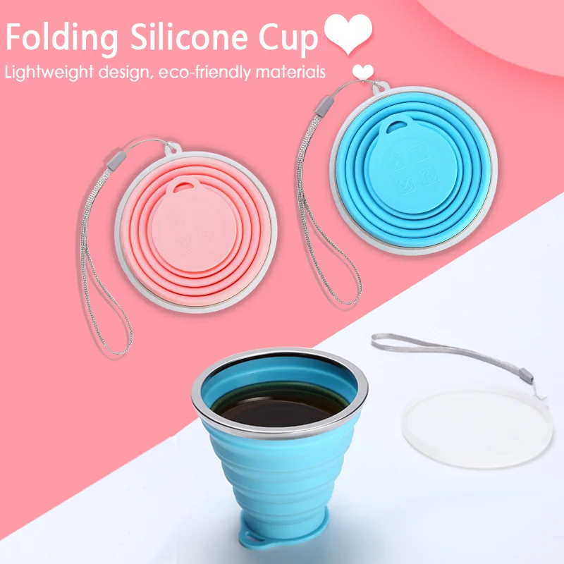 

180ml/250ml Portable Silicone Retractable Folding Cup With Lid Telescopic Collapsible Drinking Cup Outdoor Travel Water Cup