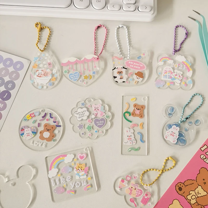 20Pcs/Lot Transparent Acrylic Blanks Geometry Rounds Heart Discs for Diy Keychain Pendant Jewelry Making Handmade Keychain Tags