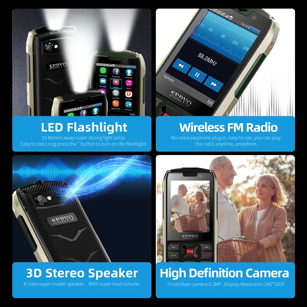 SERVO H8 Mobile Phone 2.8inch 4 SIM card 4 standby Bluetooth Flashlight GPRS 3000mAh Power Bank Phone Russian Language keyboard