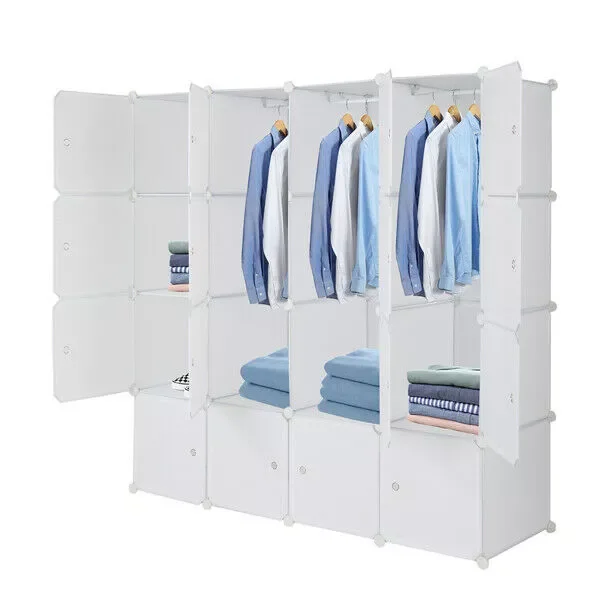 

16 Cube Organizer Stackable Plastic Modular Closet Cabinet with Hanging Rod
