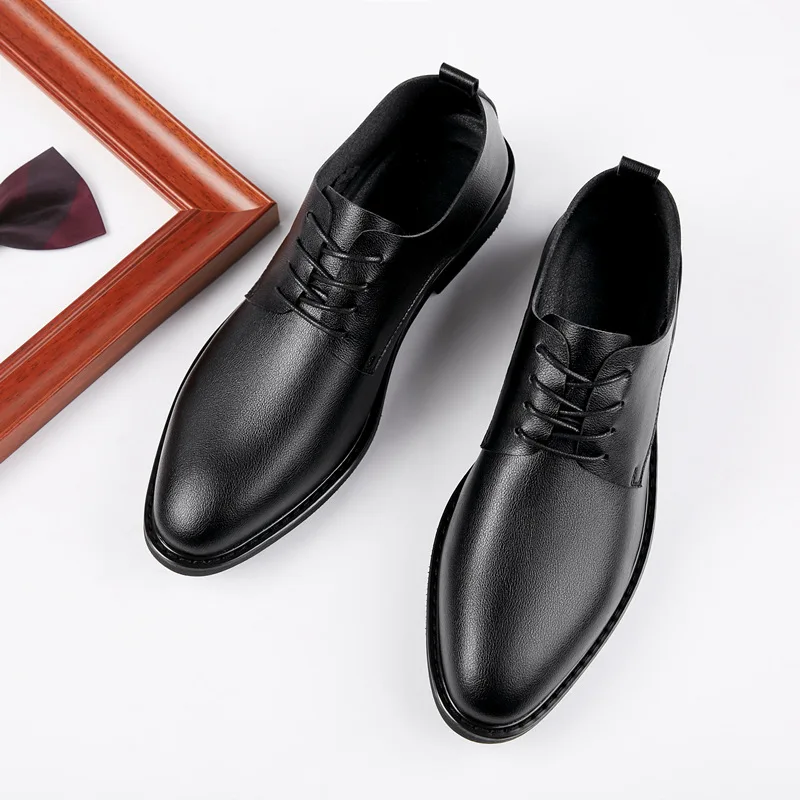 

37-46 Mens Synthetic Leather Dress Shoes Spring Summer Flat-soled Lace-up Pointed Toe Wedding Party Male Footwear Hy78