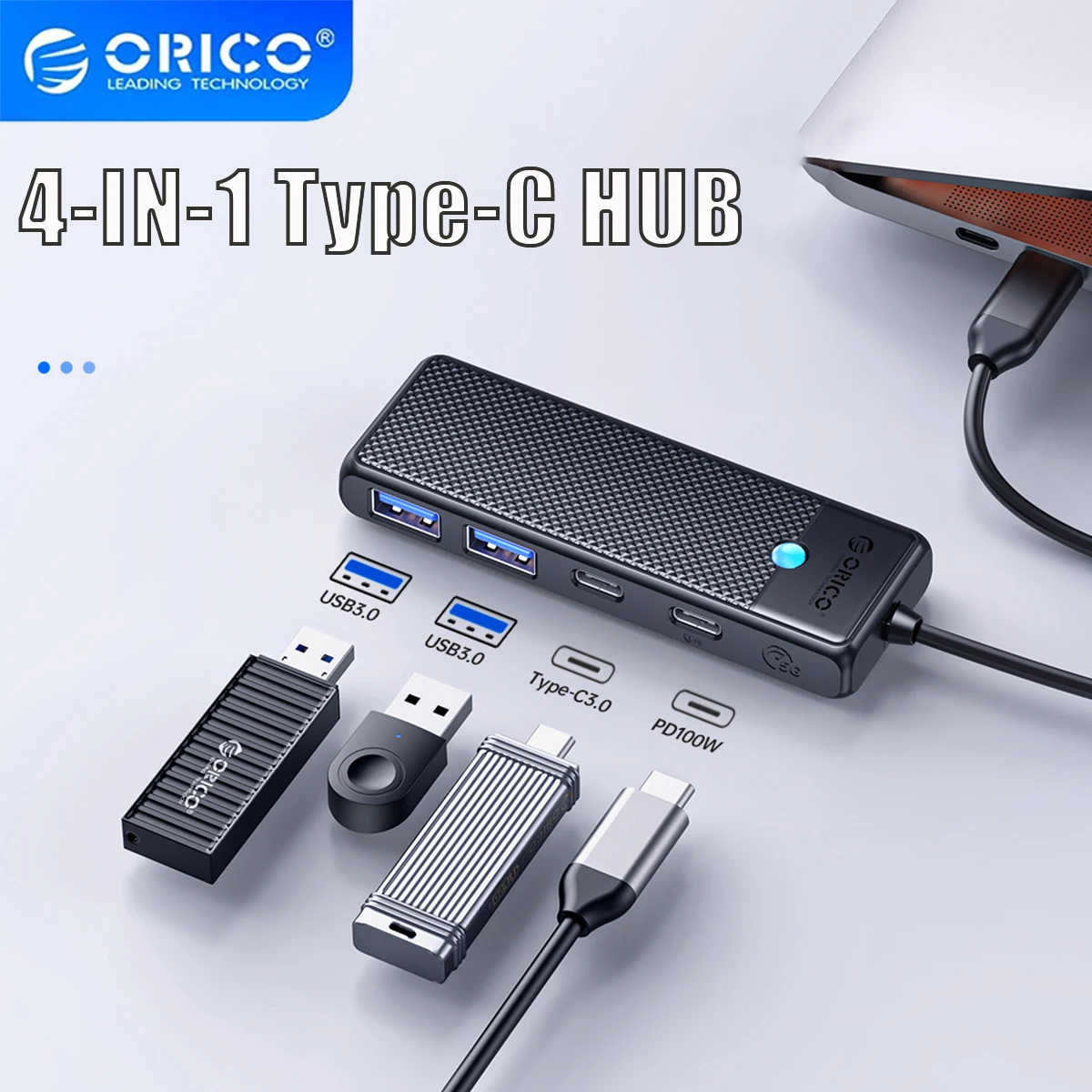 

ORICO 4 in 1 USB 3.0 HUB Adapter Port Extender PD100W Charging Port 5Gbps High-Speed Transmission hub Compatible With PC Laptop