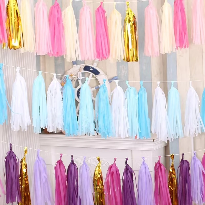 

5pcs/pack Wedding Decoration Paper Foil Tassel Garland Metallic Tissue Banner Baby Shower Birthday Party Decoration Craft Decor
