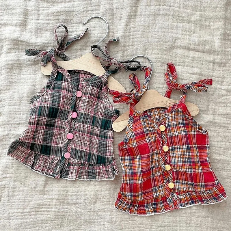 

Летняя Клетчатая кофта для собак, тонкие дышащие подтяжки для домашних питомцев, кошек шнаузер, семейный костюм для собаки