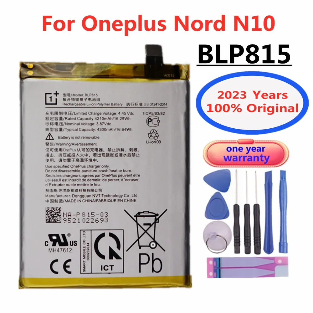 

2023 Years 100% Original 1 + Replacement Battery BLP815 For OPPO OnePlus Nord N10 5G One Plus Phone Bateria Batteries 4300mAh