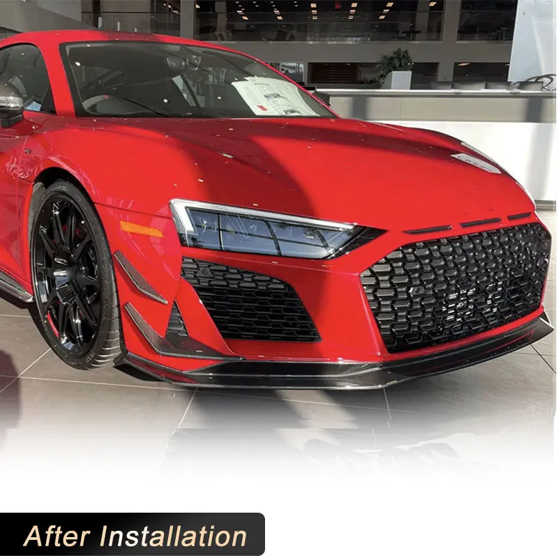 Фото Спойлер-накладка на передний бампер из сухого карбона (препрег) для Audi R8 V10 Coupe Spyder 2022-2024, защитная накладка на передний бампер, элемент обвеса №3