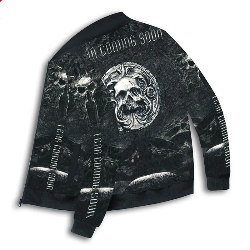 

Куртка-бомбер мужская демисезонная, на молнии, с принтом черепа