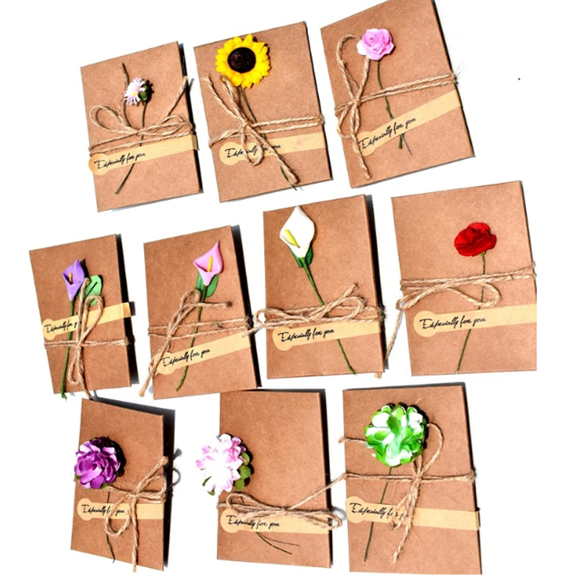 

50packs Wholesale 10.5*7CM Kraft Dried Flower Greeting Card handmade wedding Christmas gift Envelope Invitation free shipping