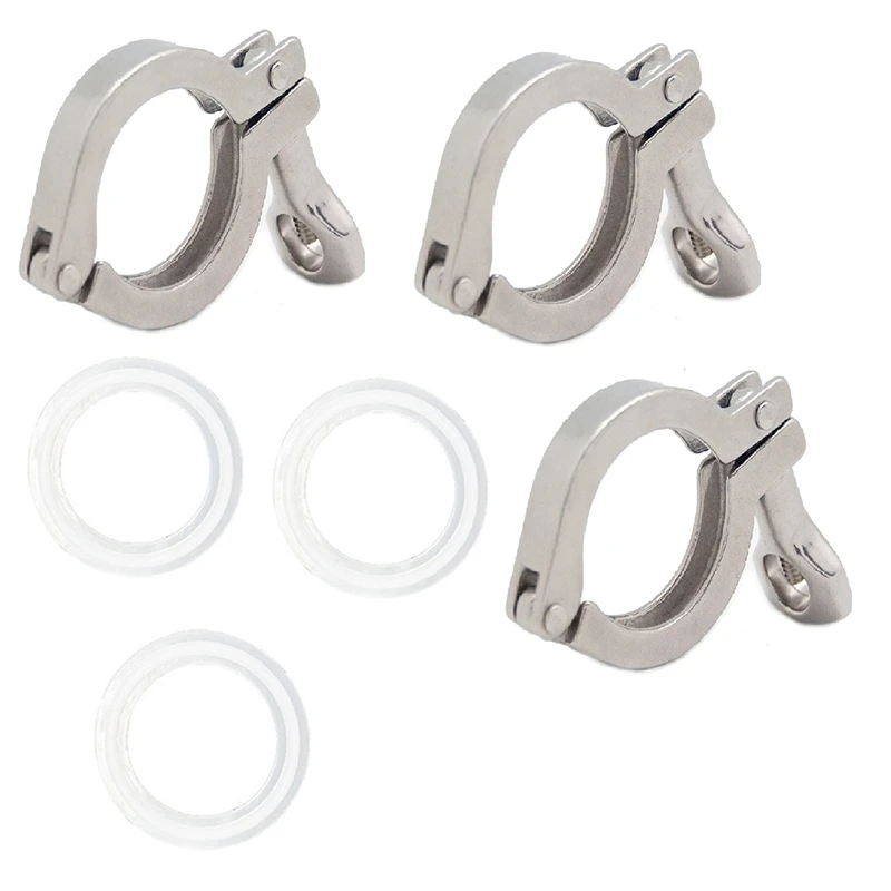

3PCS 1.5 Inch Three Clamps 50.5Mm Ferrule O / D 304 Stainless Steel Household Brewing Sanitary Fittings
