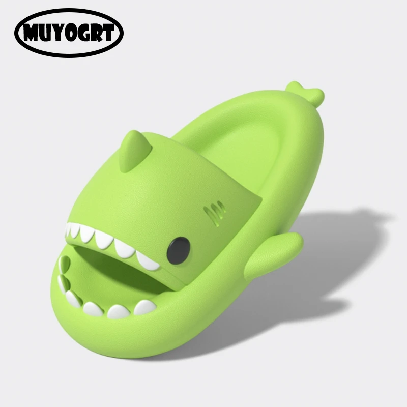 

4CM Platform Cute Green Shark Slippers Women Men Indoor Bathroom Shark Slides Couples Summer Shoes Soft EVA Beach Flip Flops