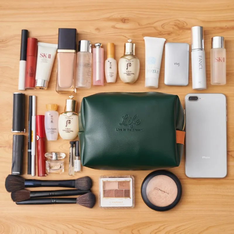 

PU Leather Waterproof Cosmetic Bag Travel Solid Color Makeup Bag for Women Soft Large Makeup Storage Organizer Bag Dry Bag