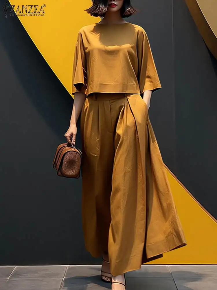 Zanzea Женская Летняя Мода Комплект Из 2 Предметов Винтажная Блузка С Круглым