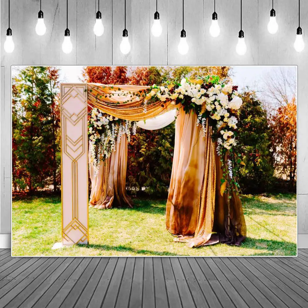 

Park Thick Curtain Flowers Door Stage Decoration Wedding Ceremony Photography Backdrop Autumn Platform Grass Photo Background