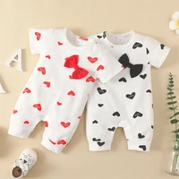 love heart bow newborn baby boy girl clothes bodysuit summer short sleeve cotton round collar kids infant bebe rompers jumpsuits