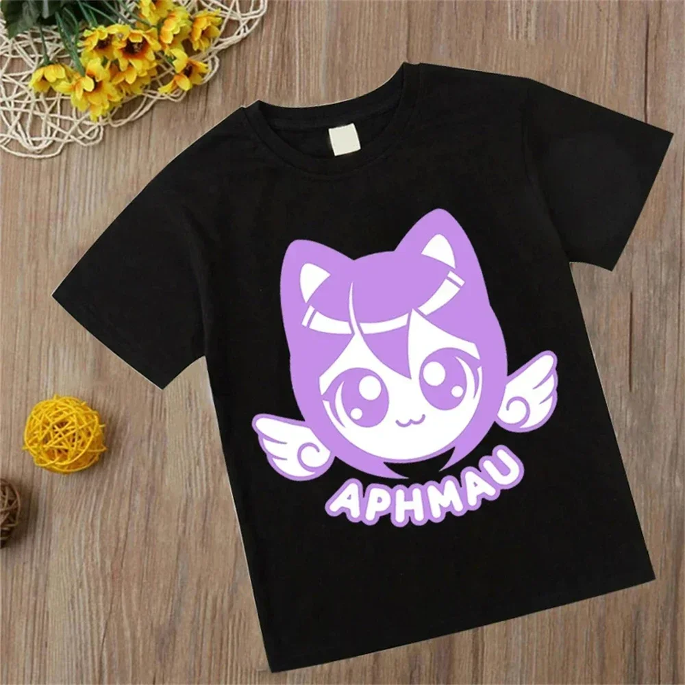 Фото Детская футболка с мультяшным принтом аниме-кошки, с рисунком серии Aphmau для девочек и мальчиков, из полиэстера, мягкая и удобная. №3