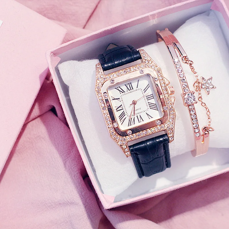 NO.2-A140 Women Diamond Starry Luxury Watch With Bracelet Jewelry Set Watches Ladies Casual Leather Band Quartz Wristwatch enlarge
