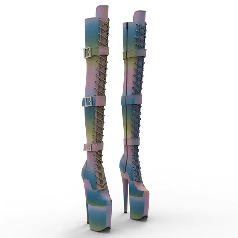 

LAIJIANJINXIA Новая мода 20 см/8 дюймов PU обувь для танцев на высоком каблуке на платформе выше колена женские Современные Сапоги