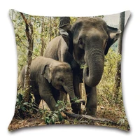 elephant family love in photo wildlife beige cushion cover pillow case decoration for home room sofa chair friend gift