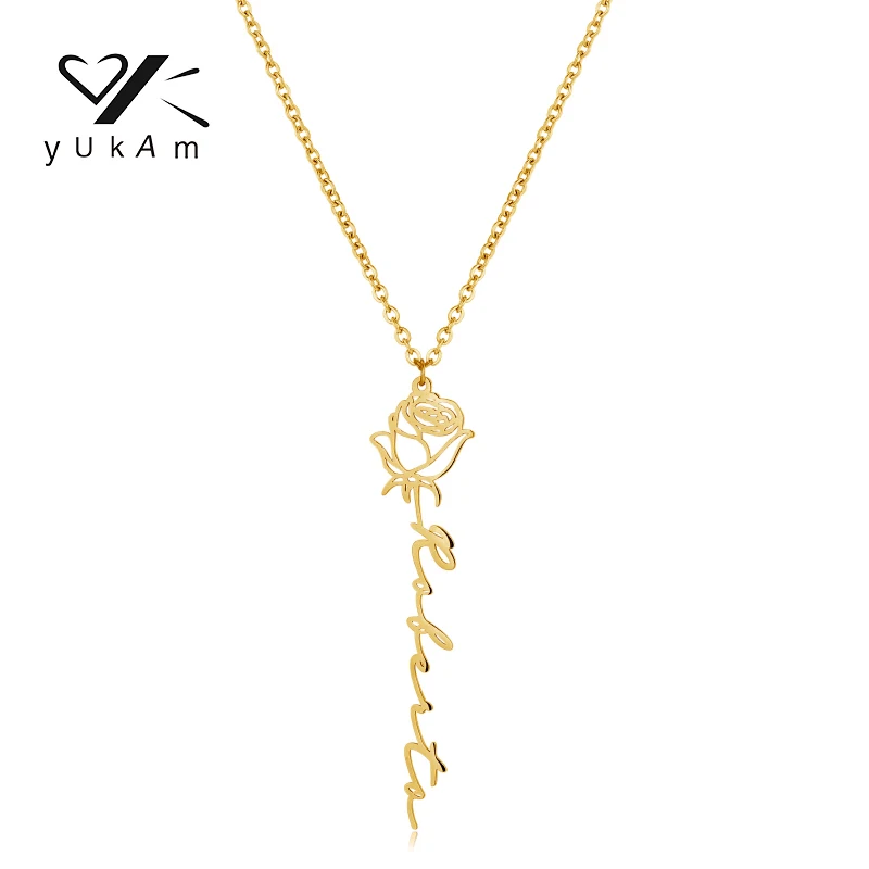YUKAM Beauty Rose Customized Necklace Trendy Women's 2022 Trending Products Special Necklaces Custom Stainless Jewelry Sets Name