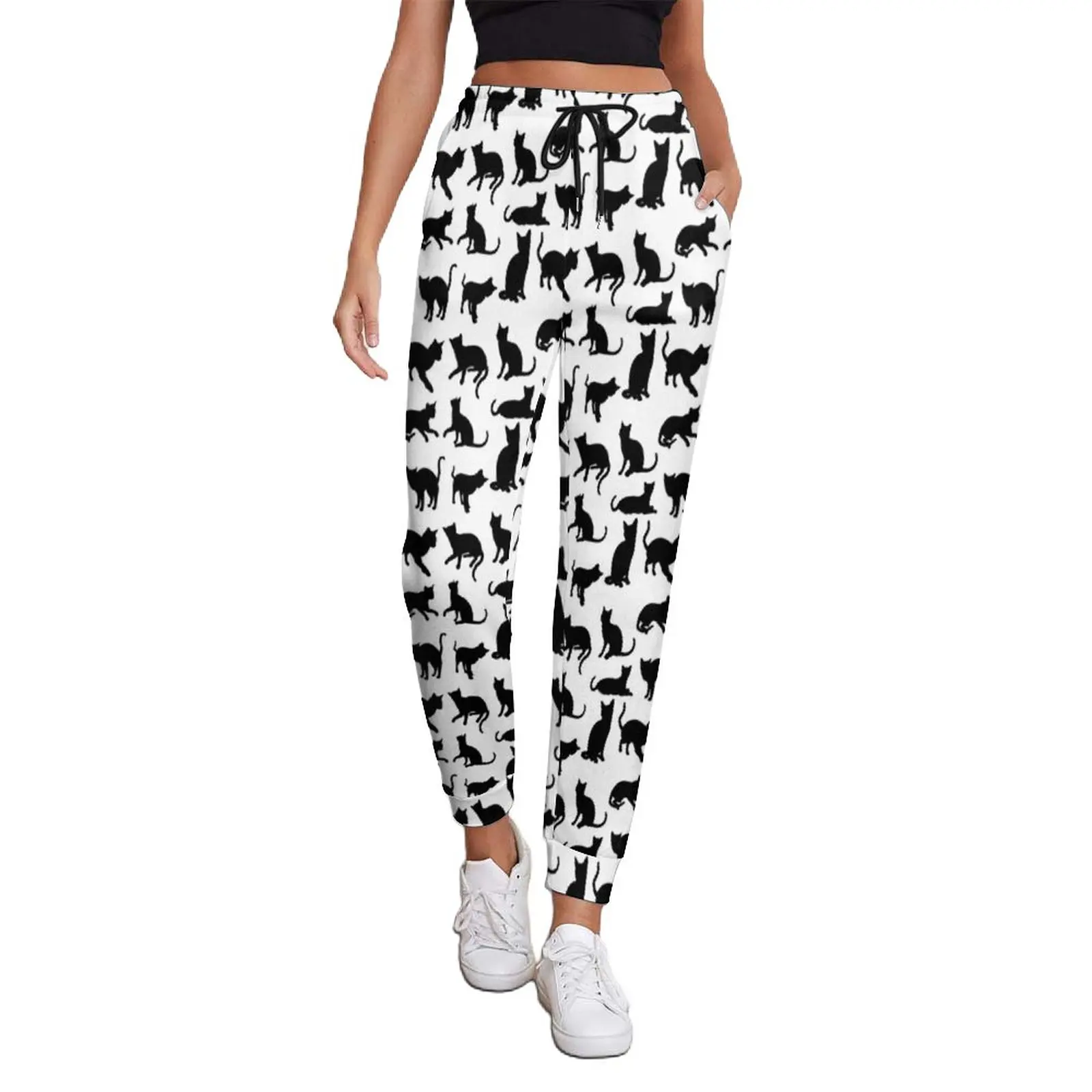 

Cool Black Cat Jogger Pants Female Spooky Animals Hip Hop Sweatpants Spring Classic Print Trousers Big Size