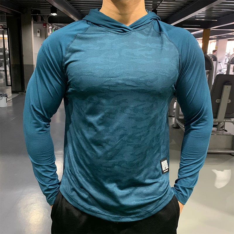 2023 Men Running Sports Hoodies Quick Dry Breathable Hood Long Sleeve Tops Man Fitness Gym Training Casual Hooded Jackets Coats