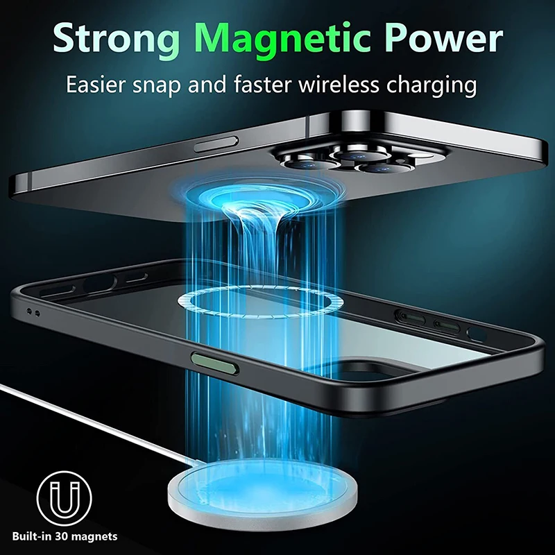 For Magsafe Magnetic Wireless Charge Shockproof Matte Phone Case For iPhone 14 13 12 11 Pro MAX Silicone Bumper Clear Hard Cover