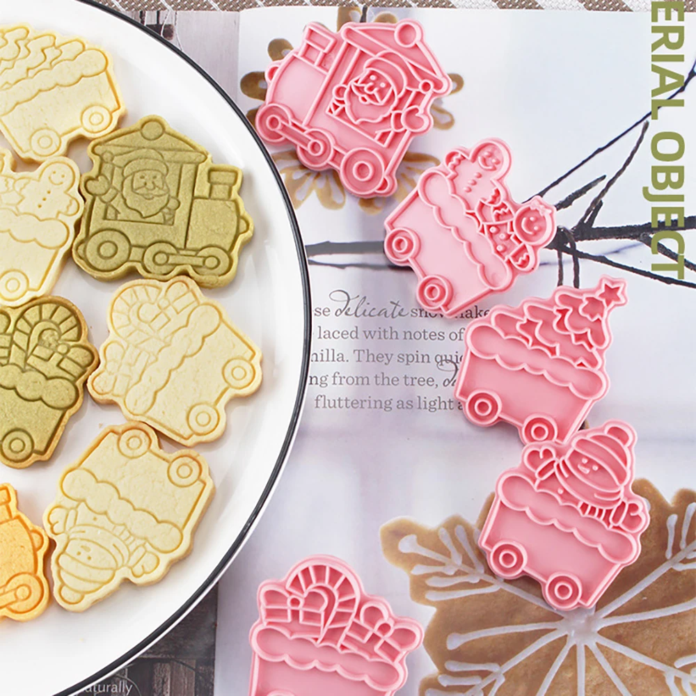 

6Pcs/set Christmas Cookie Cutters Plastic 3D Cartoon Pressable Biscuit Mold Fondant Cookie Stamp Kitchen Pastry Baking Tools