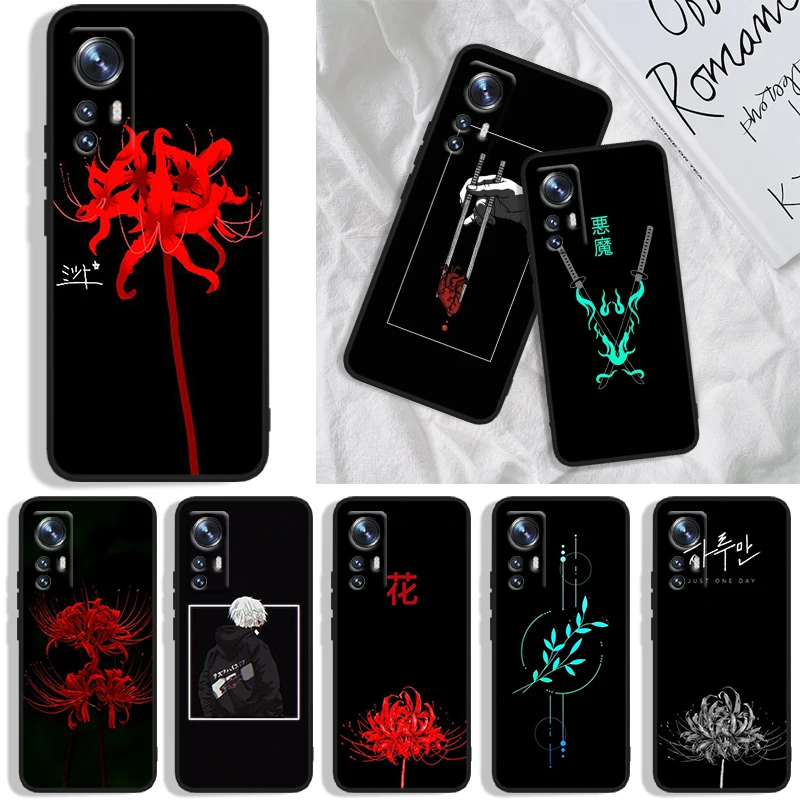 

Tokyo ghoul red flowers Phone Case For Xiaomi Mi A1(5X) A2(6X) A3(CC9E) Play Mix 3 8 9 9T Note 10 Lite Pro SE Black luxury Soft