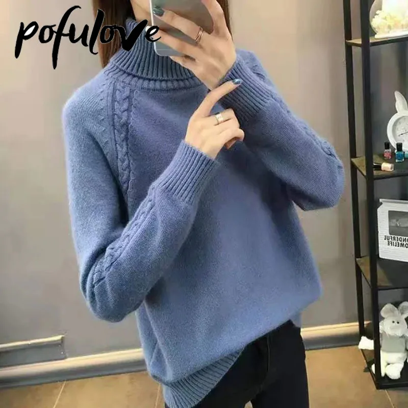 Свитер Женская водолазка и бархатный вязаный пуловер однотонный корейский