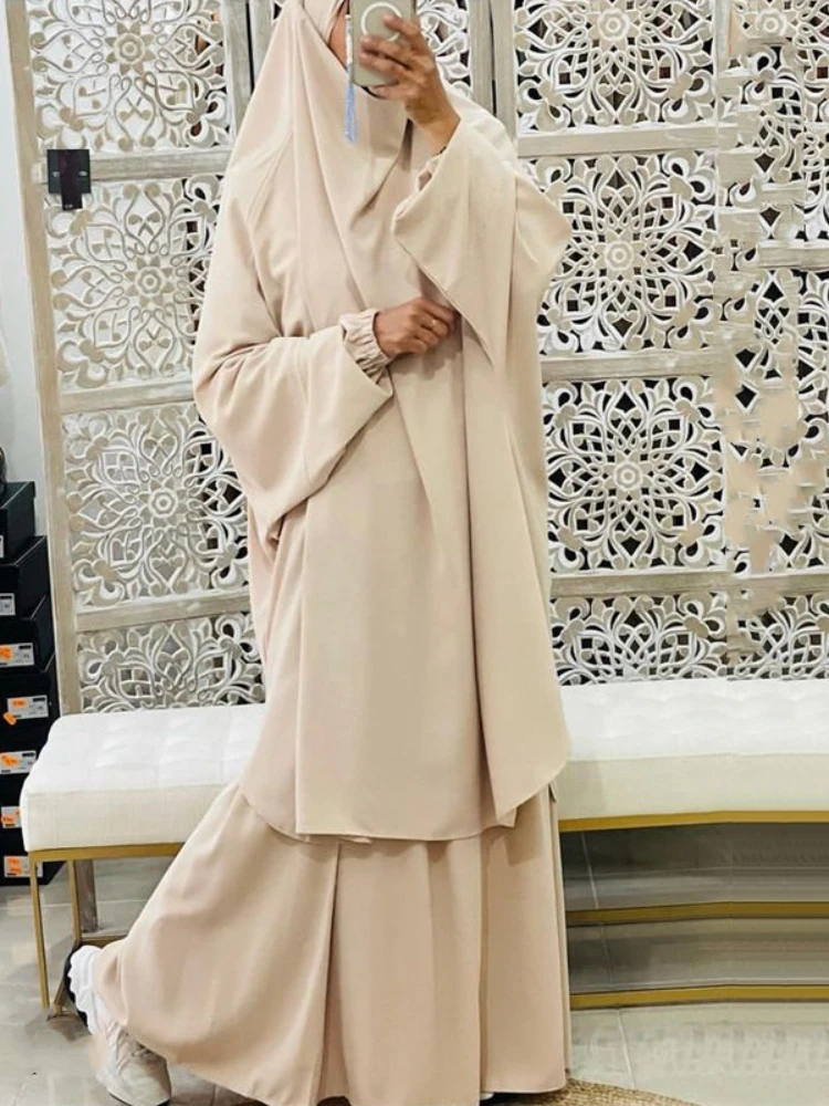 Jilbab for Women 2 Piece Set Hooded Muslim Prayer Abaya Long Khimar Hijab Dress Ramadan Abayas Skirt Sets Islamic Clothes Niqab