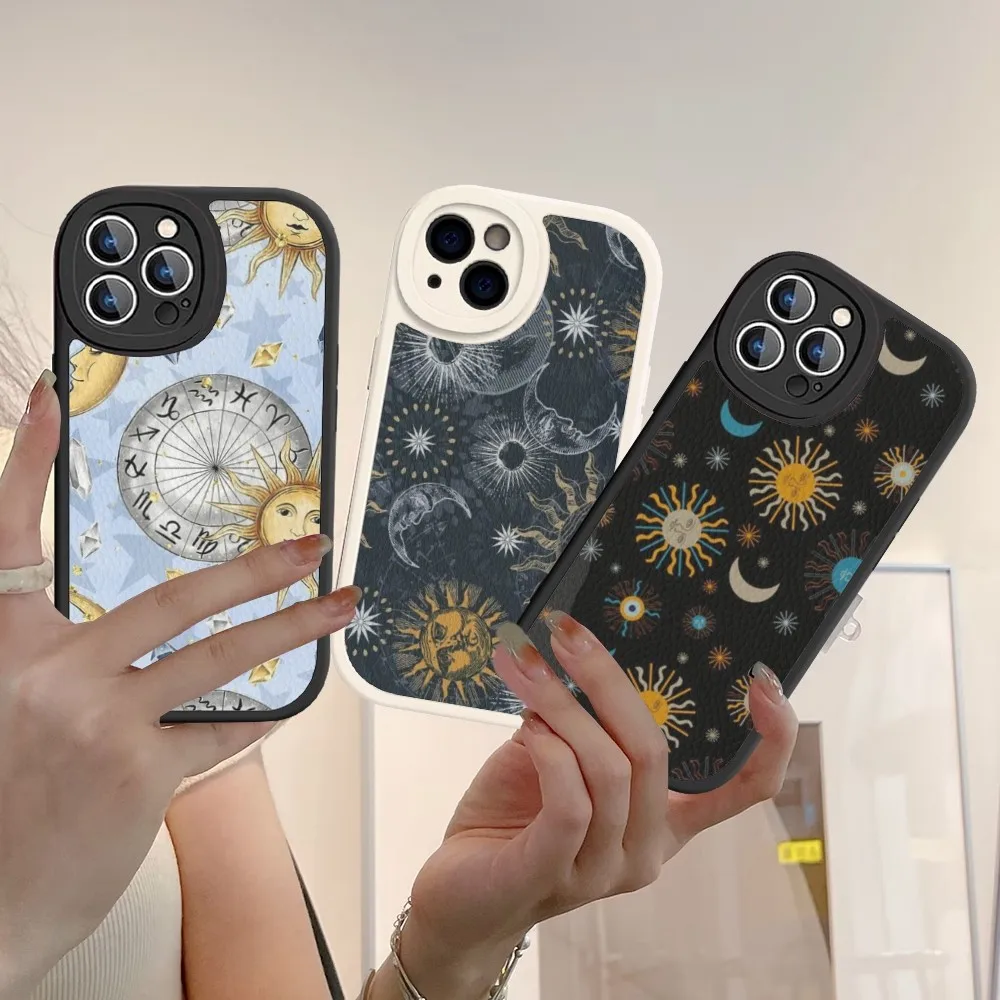 

Personality Art Sun Moon Phone Case Hard Leather For iPhone 14 13 12 Mini 11 14 Pro Max Xs X Xr 7 8 Plus Fundas