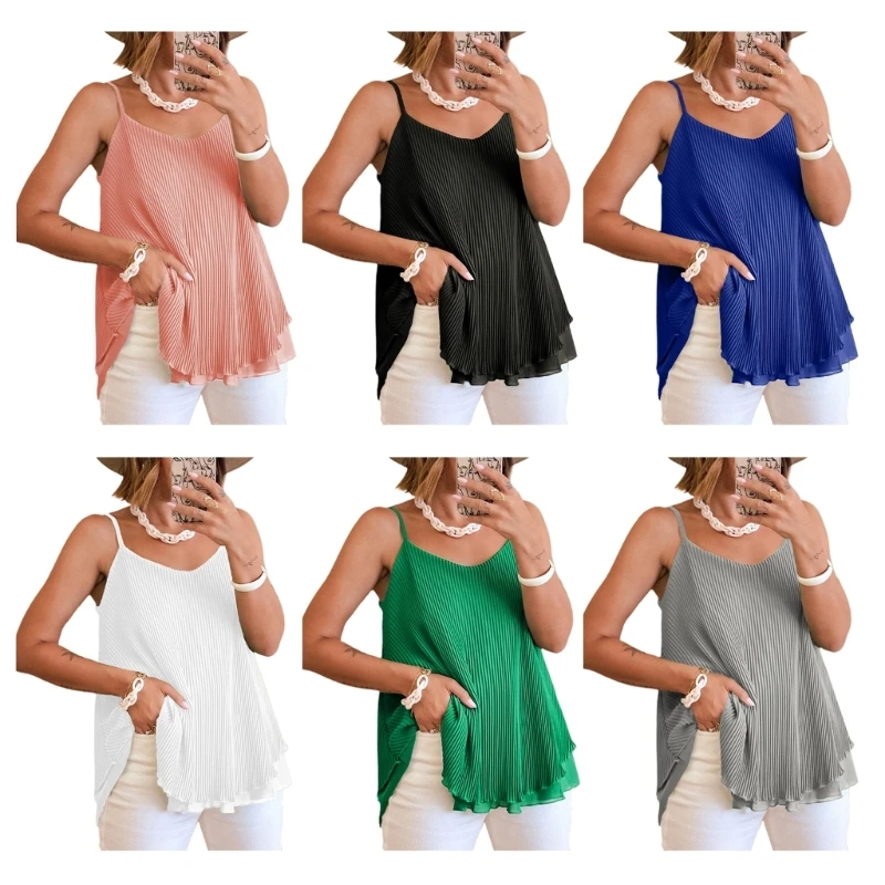 

Double-layer Cami Top for Women V-Neck Tank-Top Sleeveless Tops Streetwear