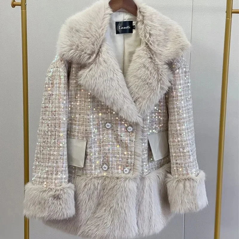 Fur Coat Women's 2022 Autumn Winter New Long Warm Thick Pink Fashion Shiny Loose Imitation Fur Plush Temperament Coats Female