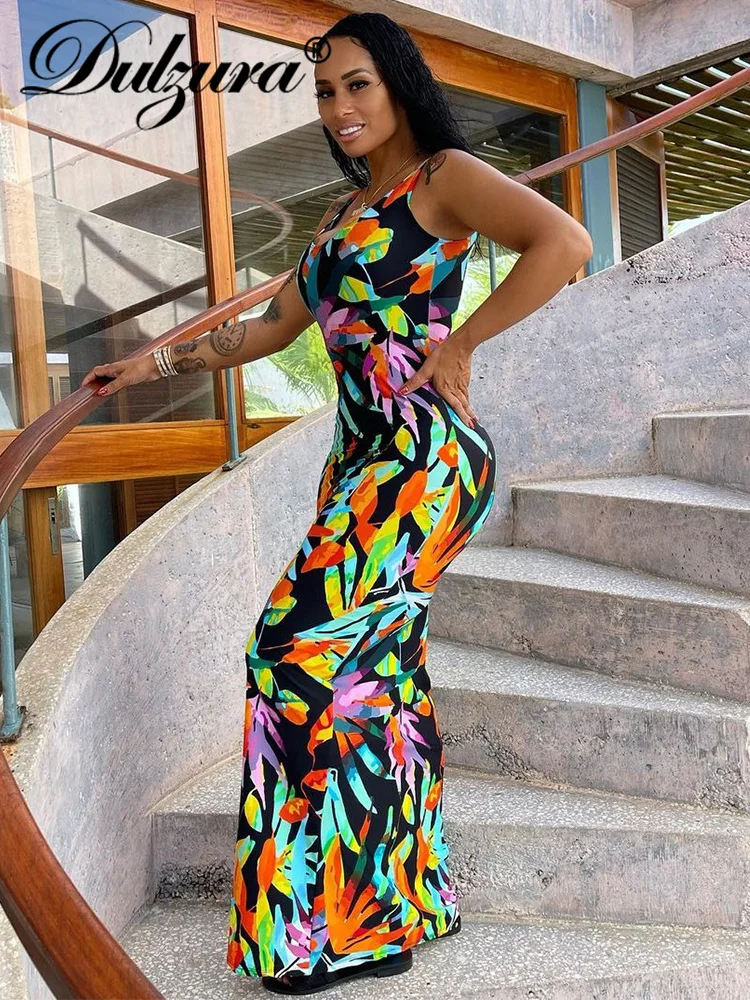 

Dulzura Zebra Tie Dye Printed Women Maxi Dress Bodycon Sexy Party Club Festival Outfits Boho Holiday Clothes 2022 Summer