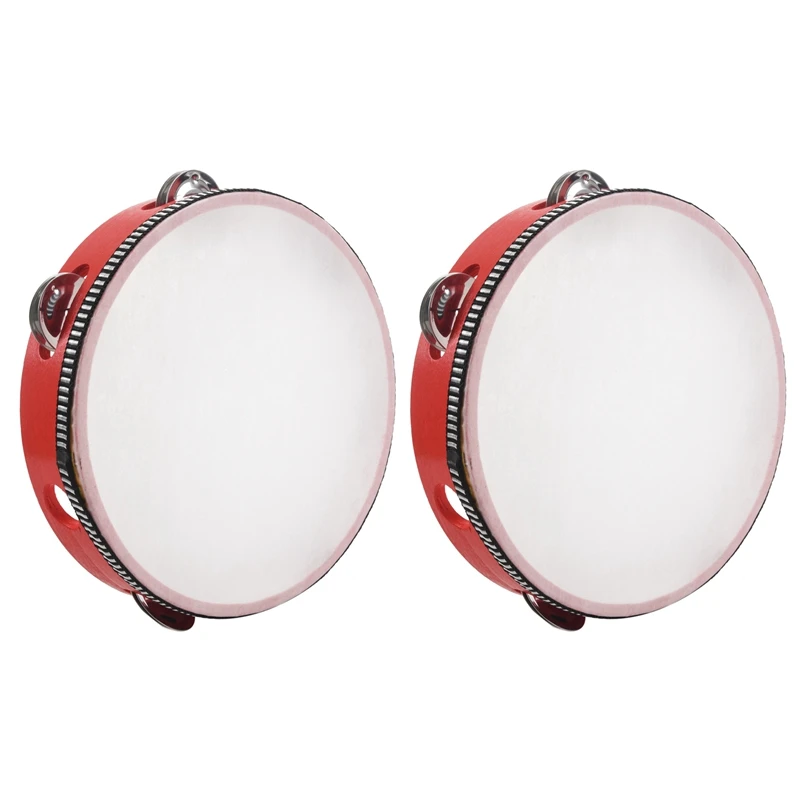 

Hot AD-2X 8Inch Musical Tambourine Tamborine Drum Round Percussion Gift For KTV Party Red