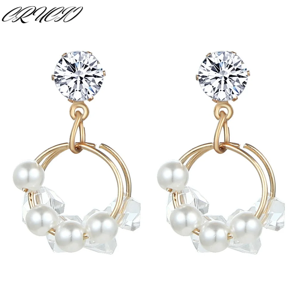 

Niche Design Pearl New Luxury Crystal Hoop Earrings for Women Girl Charms Pendientes Aesthetic Vintage Sailor Moon Jewelry Gift