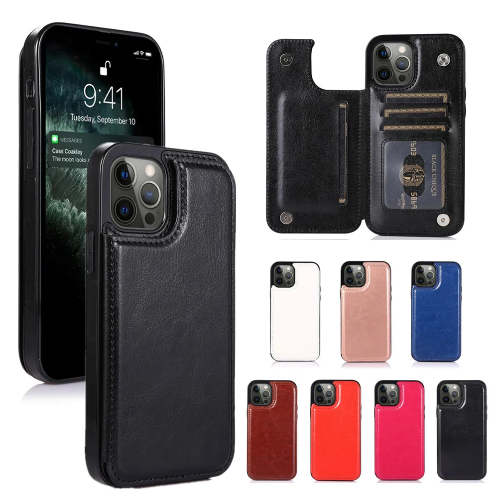

For iPhone 13 12 Mini 11 Pro X XS Max 7 8 6s 6 Plus SE 2020 XR Cover with Cards Holder Luxury Leather Phone Bags Wallet Cases