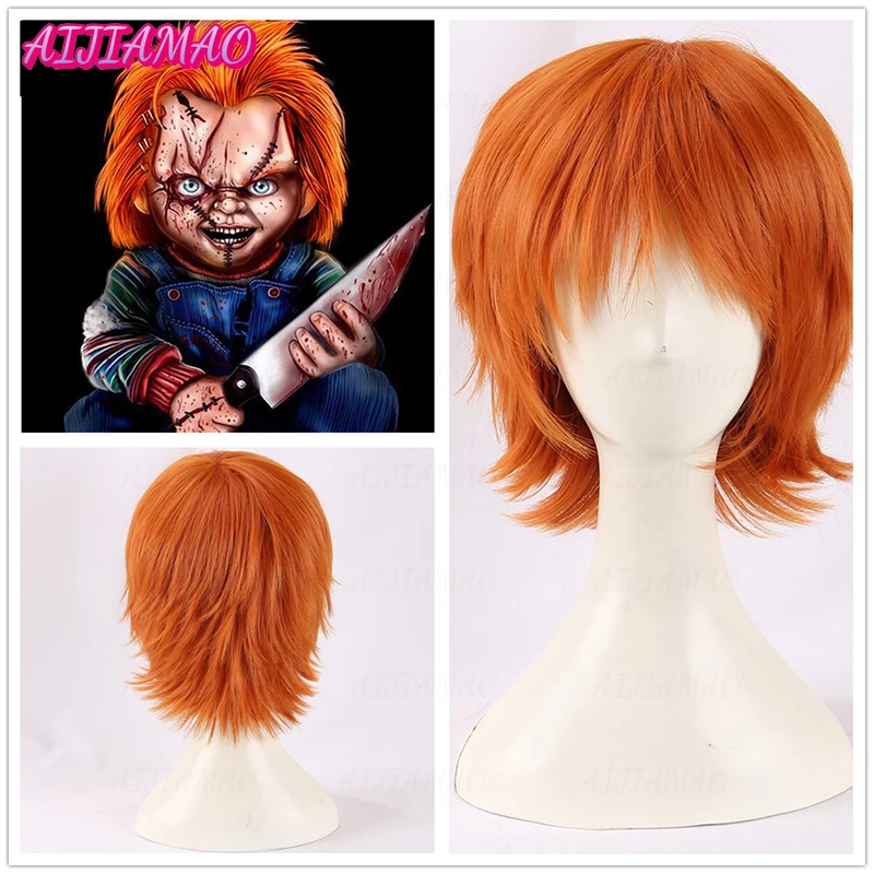 

Chucky Orange Short Cosplay Wig Bride of Chucky Heat Resistant Cosplay Costume Wigs + Wig Cap