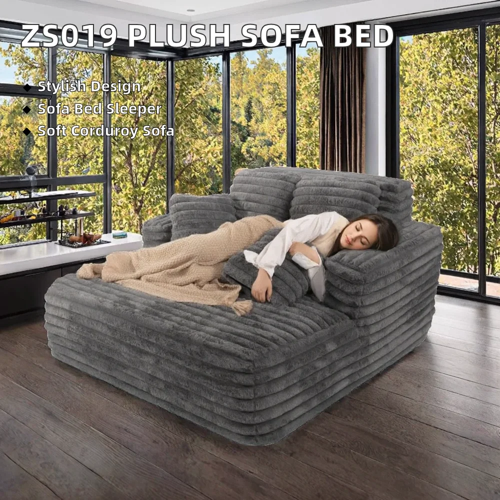 Фото Диван-кровать Easyhomesofa для гостиной, трехместный, увеличенный, бескаркасный, из плюшевой вельветовой ткани №3