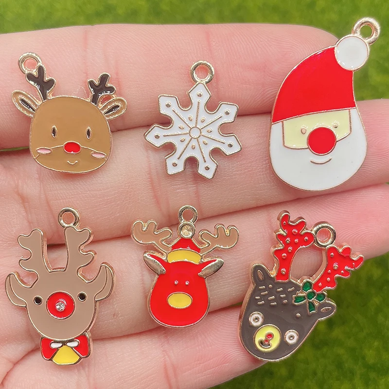 

JQ 20pcs 19*20mm Cute Enamel Christmas Elk Charm Pendant Necklace Earrings DIY Cartoon Deer Pendant Jewelry Making Accessories