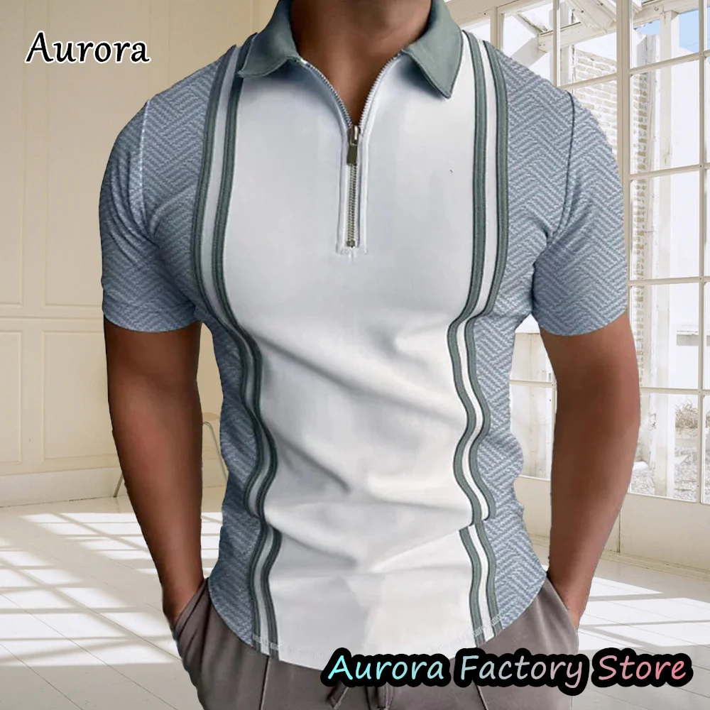 Купи New Summer Men's Stripe Polo Shirt Casual Stylish Short Sleeve Zipper Tops&Tees Solid Color Fashion Clothing Lapel Streetwear за 473 рублей в магазине AliExpress