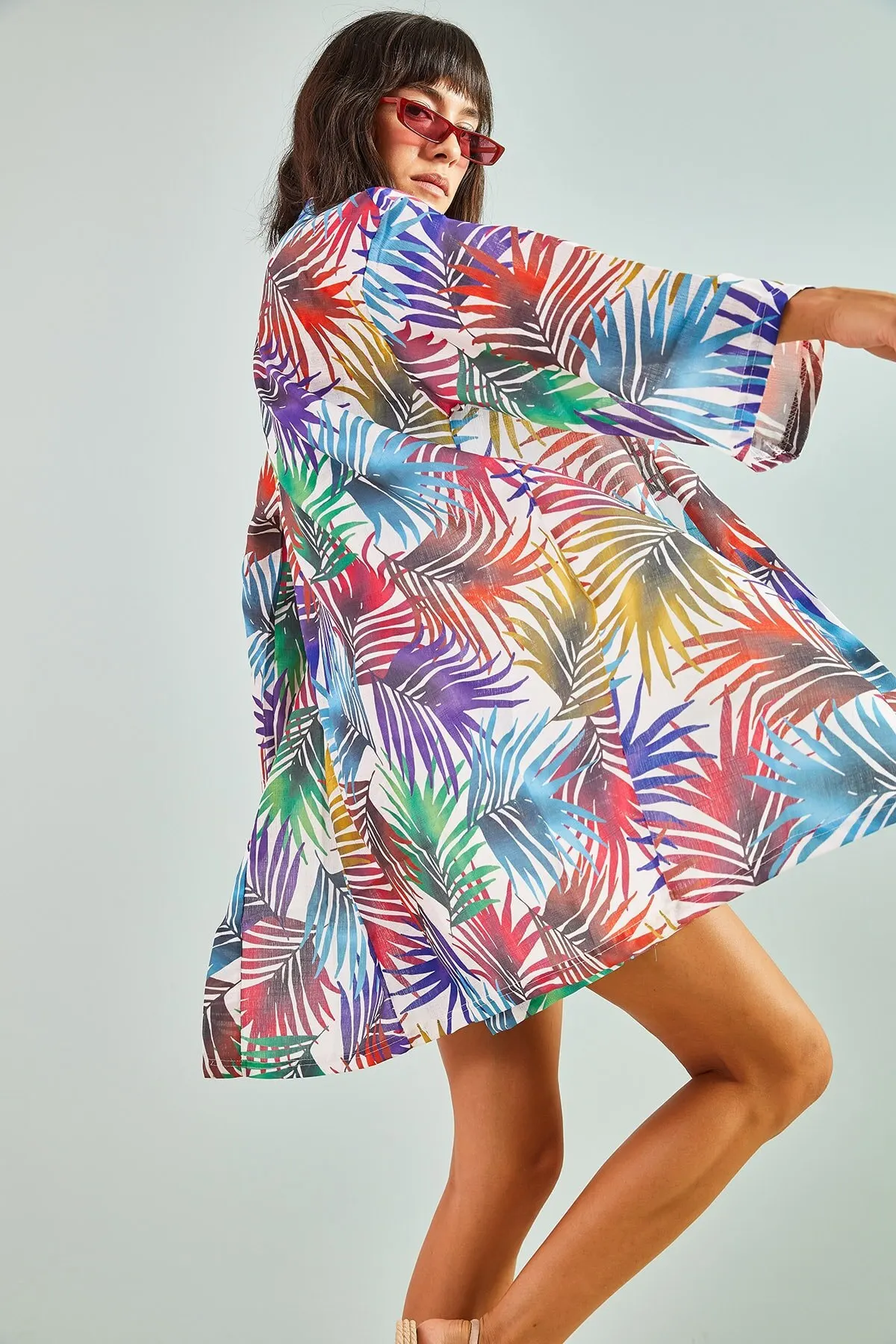

Women's Kimono Leaf pattern Linen Kimono Fashion Bathrobe For Ladies