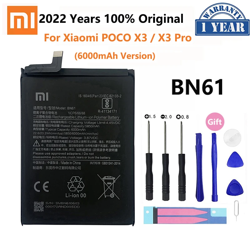 

100% Original Xiao mi BN61 6000mAh Phone Battery For Xiaomi Pocophone X3 Poco X3 Pro Replacement Batteries Bateria