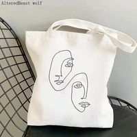women shopper bag faces line art printed kawaii bag harajuku shopping canvas shopper bag girl handbag tote shoulder lady bag