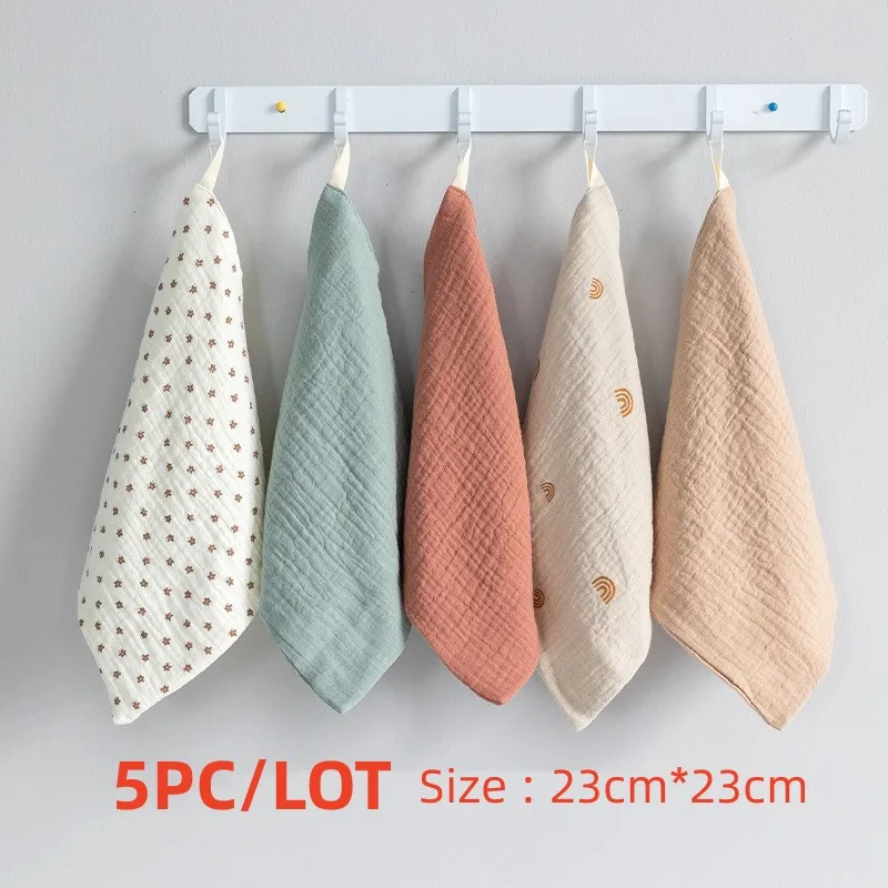 

5 Pcs/set Baby Face Towel Four-layer Gauze Cotton Small Square Towel Saliva Towel Soft Absorbent Gauze Washcloth Hand Towel