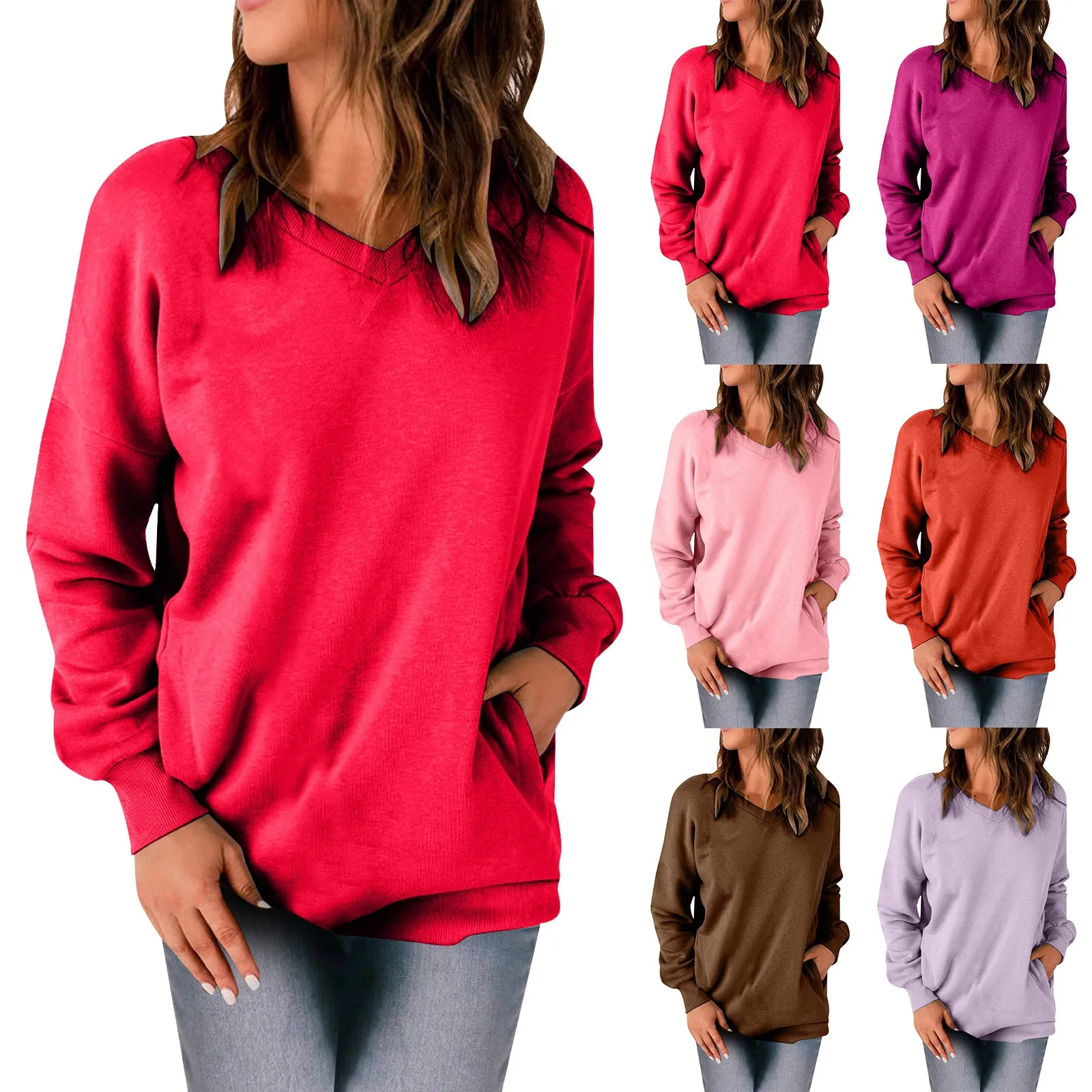 

Женский свитшот премиум-класса, однотонный пуловер с карманами и резьбовыми манжетами, топ на 2 полосы, летние топы для подростков