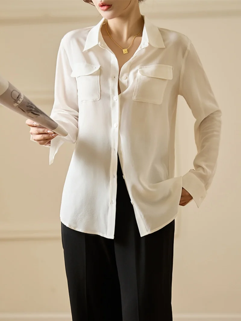 Рубашки из плотного шелка 25 м/м женская рубашка 00% с длинными рукавами новинка 2024