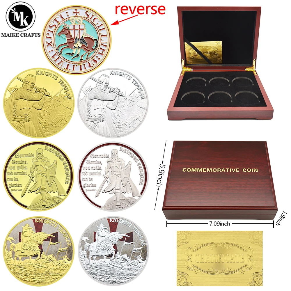 6 Pcts/box Knights Templar Challenge Coin Metal Embossed Craft European Cross Commemorative Medal Collection Holiday Gift