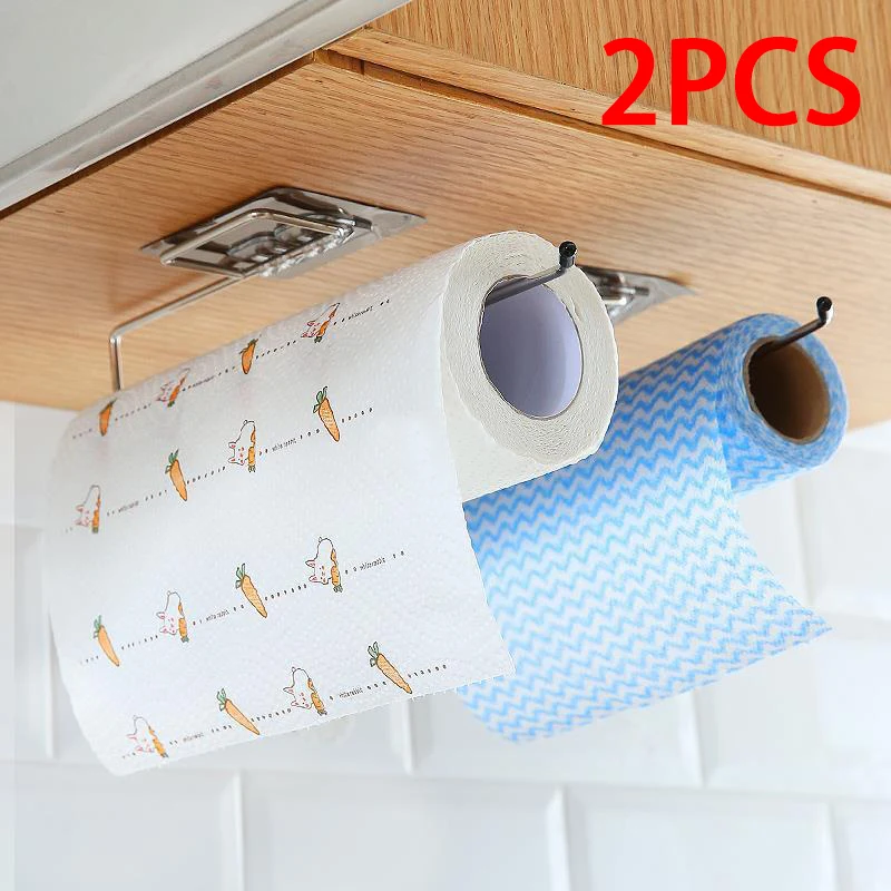 

1/2pcs Kitchen Paper Holder Bathroom Towel Stand Home Storage Racks Hook Toilet Shelf Tissue Holder Organizer