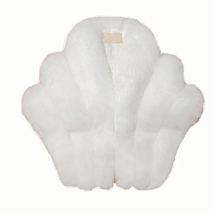 Autumn  Winter Faux Fox Fur Shawl Female White Wedding Dress Bridal Fur Cloak Padded Cotton Coat Luxury Faux Fur Trim Coat